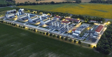 Aerial view of the Mallnow natural gas compressor station of Gascade Gastransport Gmbh, Mallnow