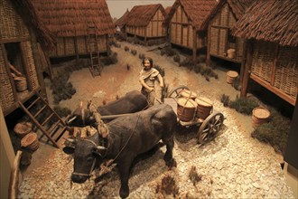 Model of Iron Age village life, Iron Age museum, Andover, Hampshire, England, UK