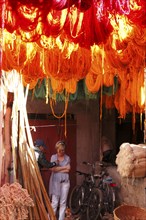 In the dyers' souk in Marrakech, Morocco, Africa