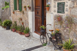 Various decorations on a house, mountain village Valldemossa, Majorca, Balearic Islands, Spain,