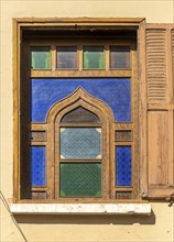 Ornate coloured glass design of window, Taroudant, Sous Valley, Morocco, north Africa, Africa