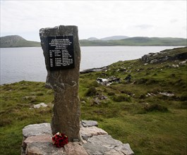 Memorial at the Catalina plane crash site May 1944 on Vatersay island, Barra, Outer Hebrides,