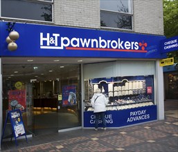 Pawnbrokers shop in central business district of Swindon, England, United Kingdom, Europe