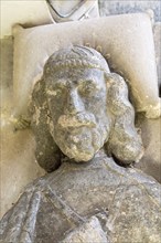 Village parish church of Saint Mary, Kingston Deverill, Somerset, England, UK stone effigy figure