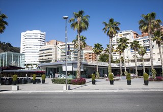 Newly redeveloped port area of shops and bars Malaga, Spain, Muelle dos, Palmeral de las Sorpresas,