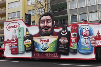 Company founder Fritz Henkel presents Henkel Group products, Persil, Pattex, Pritt, Pril, Syoss,