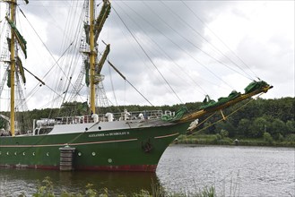 Sailing ship, barque, tall ship Alexander von Humboldt II sailing in the Kiel Canal,