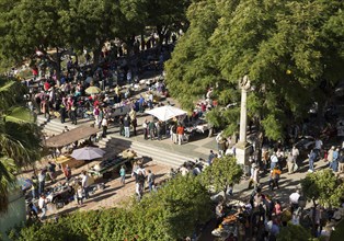 High angle view of people at street market, Jerez de la Frontera, Spain, Europe