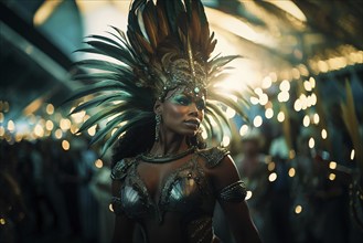 Captivating image capturing the essence of the Rio Carnival, showcasing a dancer adorned in an