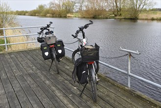 Bicycles on the Eider in Schleswig-Holstein, Germany, Europe