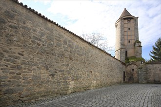 Salwartenturm and historic town fortifications, town wall, defence defence tower, Dinkelsbühl,