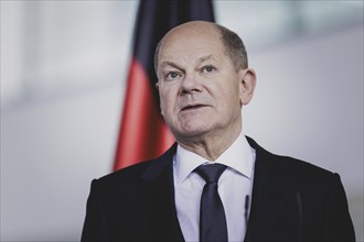 Olaf Scholz (SPD), Federal Chancellor, speaks to the media after a joint meeting with Ferdinand