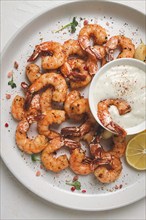 Fried shrimp, headless, with spices, grilled, homemade, no people