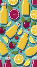 Abstract wallpaper of smoothie surrounded by an assortment of fruits and vegetables, AI generated