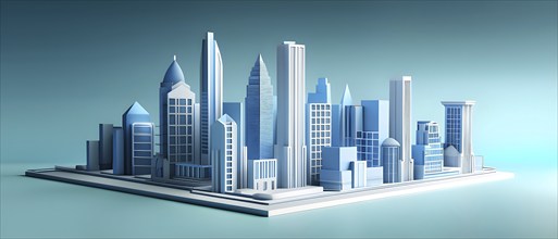 Three dimensional rendering of a model of a city with skyscrapers, AI generated