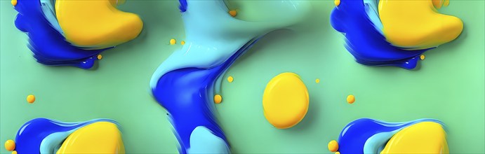 Abstract wallpaper with colorful blobs and liquid shapes on a green background, AI generated