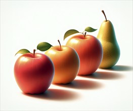 Three apples and a pear, symbol image fruit, fruits, contrast, variety, food, vitamins, healthy,