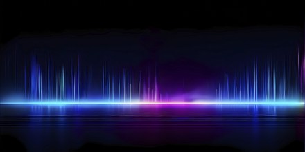 Abstract panoramic neon background with straight vertical glowing lines, AI generated