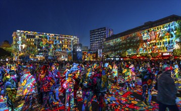 Essen Light Festival, in the city centre, light art on Kennedyplatz, the Berlin artist Daniel