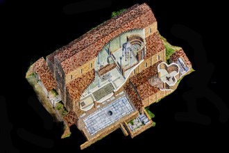 Reconstruction drawing, archaeological excavations from early Christian and Roman times, Basilica