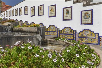 Ceramic benches at water stairs Paseo de Canarias, Firgas, Gran Canaria, Canary Islands, Spain,