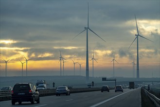 A44 motorway, near Jüchen, crosses the Garzweiler open-cast lignite mining area, wind farm along