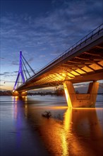 The Rhine bridge in Wesel, Lower Rhine bridge, road bridge of the federal road B58, evening