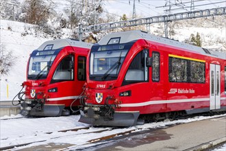 Rhaetian Railway trains on the Albula railway Stadler Rail passenger train at Filisur station,