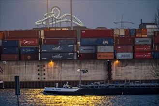 Container Handling Centre, Gateway West Terminal, Logport 2, cargo ship, in Duisburg on the Rhine,