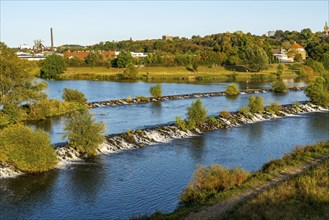 The Ruhr weir, barrage of the Ruhr near Hattingen, on the Ruhr Valley cycle path, behind the LWL