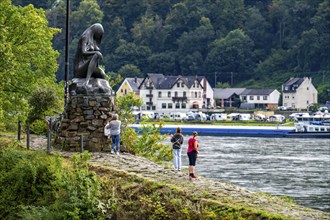 Upper Middle Rhine Valley, Loreley statue on the top of the harbour dam pier near St. Goarshausen,