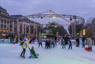 Ice rink Kö on Ice, at the northern end of Königsallee, Christmas market, t in Düsseldorf, North