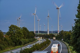 Wind farm, south of the village of Helmern, belongs to Bad Wünnenberg, Paderborn district, A44