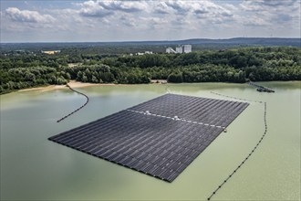 Germany's largest floating solar power plant on the Silbersee III, a quarry pond no longer used for