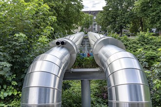 New STEAG district heating pipeline in Essen, over the railway tracks of the S6 line in Essen-Süd,