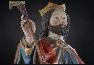 Head of Christ, detail of the palm donkey on a black background, wooden figure from around 1470,