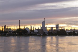 BASF, Lugwigshafen on the Rhine, industrial area, dusk, Mannheim, Baden-Württemberg, Germany,