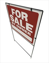 Left facing for sale by owner real estate yard sign isolated on a white background