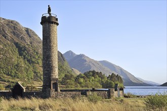 The Glenfinnan Monument on the shores of Loch Shiel, erected in 1815 to mark the place where Prince