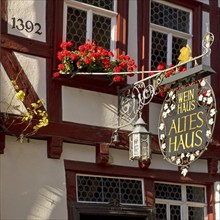 Wine house, medieval old house from 1392, half-timbered, Bacharach am Rhein, UNESCO World Heritage