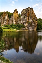 The Externsteine, a sandstone rock formation, Wiembecketeich, in the Teutoburg Forest, near