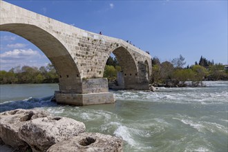 The historic Roman bridge over the Eurymedon, Köprüçay, near Aspendos, Turkey, Asia