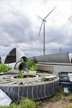 Repowering, dismantled Enercon E-58 wind turbine in a wind farm near Issum, 9 older wind turbines