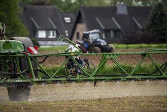 Agriculture, pesticide being sprayed on a field, sugar beet seedlings, North Rhine-Westphalia,