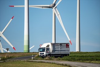 Wind farm near Lichtenau, wind turbines, country road, Driburger Straße, North Rhine-Westphalia,