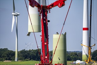 Repowering of a wind farm near Issum, here the dismantling of the tower, 9 older wind turbines from