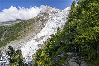 Impressive mountain landscape with glacier, view of Glacier des Bossons and summit of the Aiguille