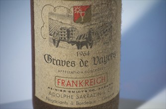 Red wine Bordeaux, France, 1964, Graves des Vayres, old bottles, cellar find, Europe