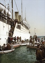 Disembarkation from a passenger ship, Algiers, Algeria, ca 1890, Historical, digitally restored