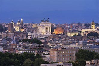 View of the city from the Gianicolo viewpoint with the Vittorio Emanuele II monument, Rome, Lazio,